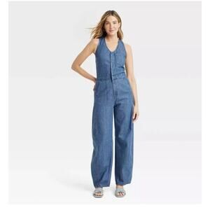 NWT Universal Thread Barrel Leg Denim Jumpsuit - 8